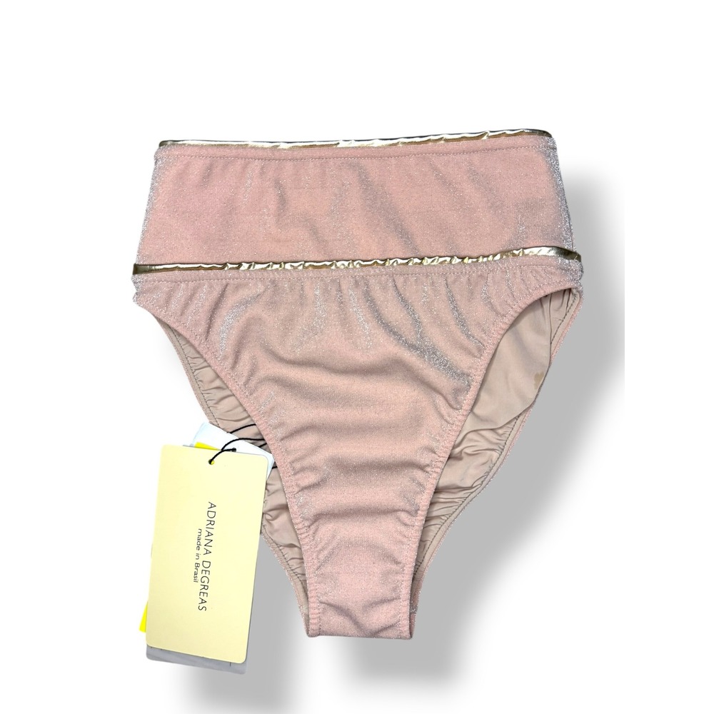 Adriana Degreas Women's Medium High Waisted Bikini Bottom Blush Pink Shimmer NEW